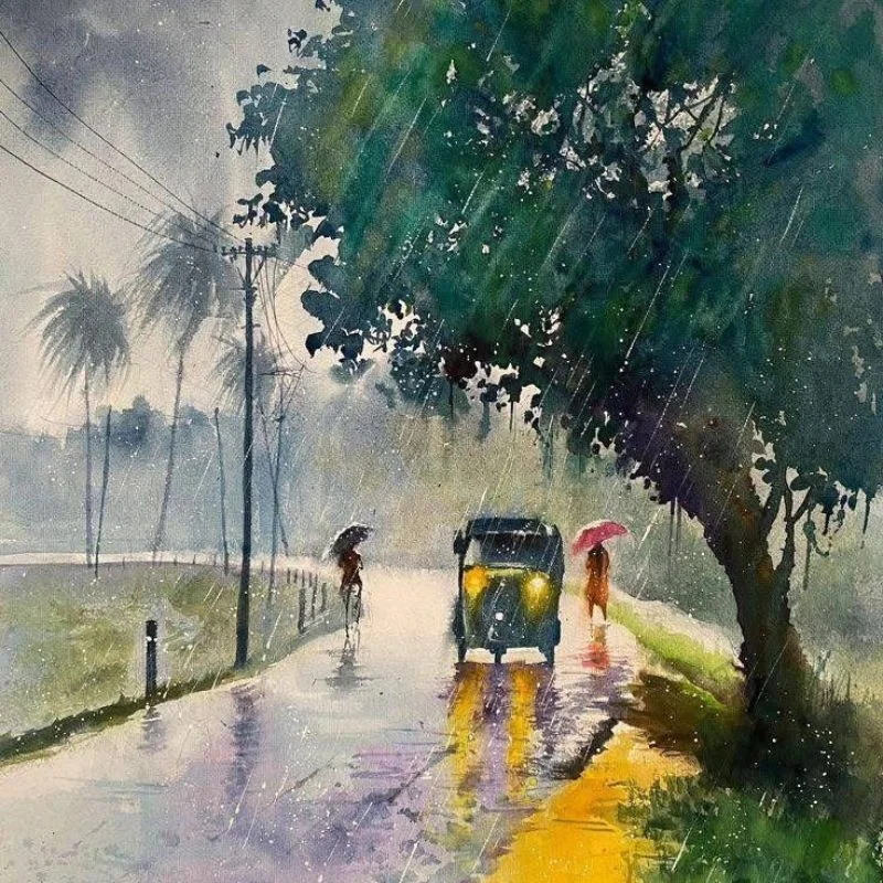 Tranh vẽ cảnh mưa
