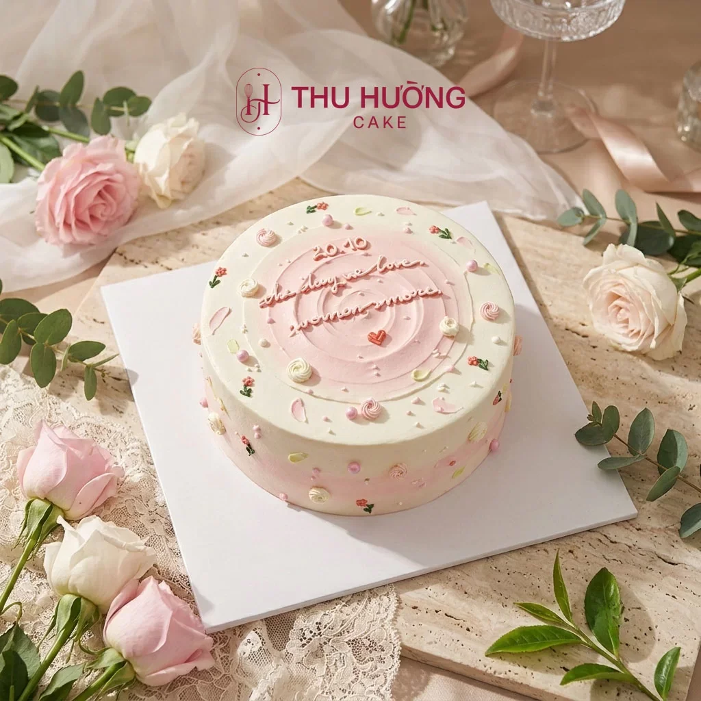 Bánh sinh nhật màu hồng cute