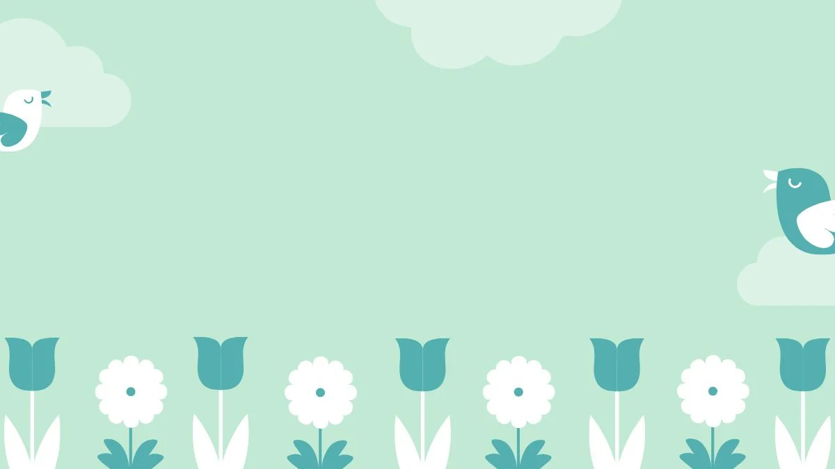 Nền PowerPoint xanh mint dịu dàng với hoa tulip và chim bồ câu