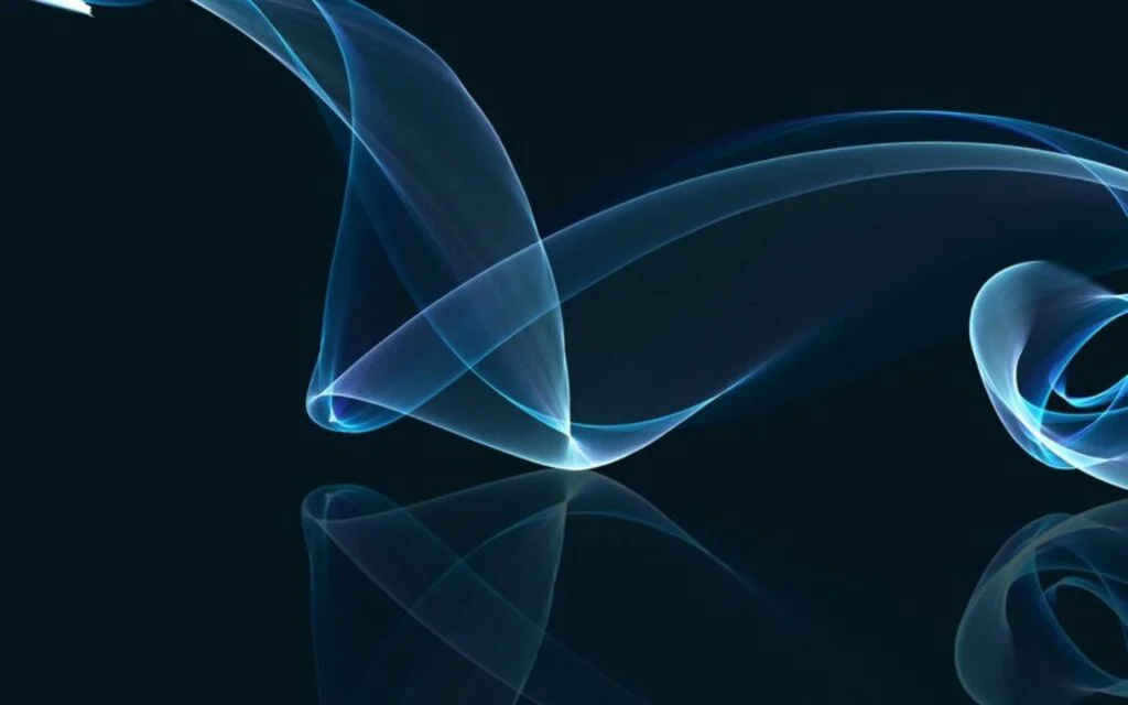 Nền PowerPoint sóng sáng xanh dương trên nền tối phong cách công nghệ