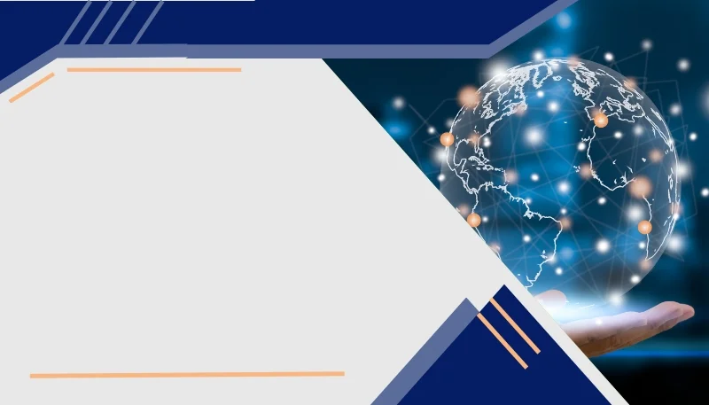 Hình nền PowerPoint công nghệ màu xanh navy với bàn tay nâng quả cầu ánh sáng kết nối mạng lưới